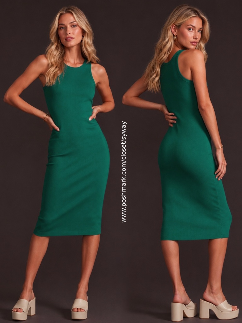 MOTHER Chin Ups Midi Dress Ribbed Tank in Move It Cadmium Green size XS